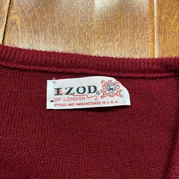 Izod Lacoste Vintage 70s Acrylic Orlon V-Neck Sweater Burgundy Men's Size Large - Picture 6 of 9